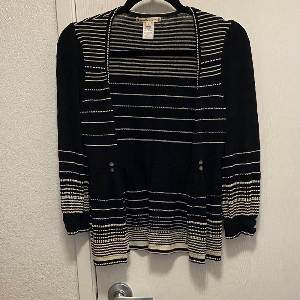 Nanette Lepore Black and Cream Striped Cardigan